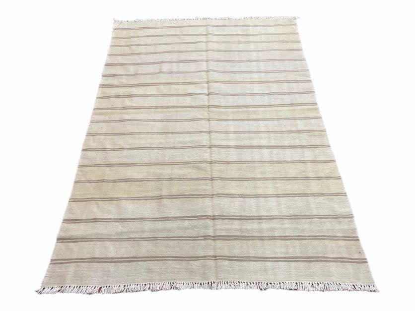 5x8 Turkish Kilim Rug, Flatweave Carpet, Striped Blanket, Southwestern Design, New, Gray, Wool, High Quality, Hand-Knotted - Nuvé