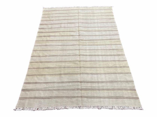 5x8 Turkish Kilim Rug, Flatweave Carpet, Striped Blanket, Southwestern Design, New, Gray, Wool, High Quality, Hand-Knotted - Nuvé