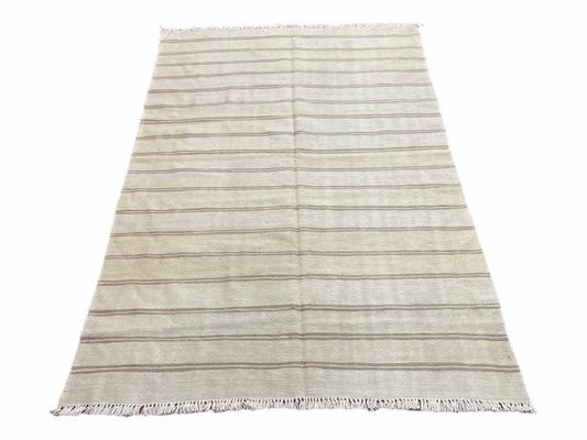 5x8 Turkish Kilim Rug, Flatweave Carpet, Striped Blanket, Southwestern Design, New, Gray, Wool, High Quality, Hand-Knotted - Nuvé