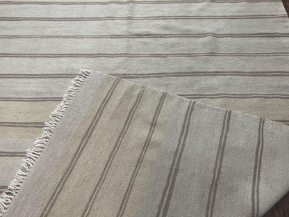 New Turkish Kilim Rug 5x8 Flatweave Carpet, Bohemian Rug, Contemporary Rug, Hand Woven, Wool Area Rug, Gray and Taupe, Striped Pattern - Nuvé
