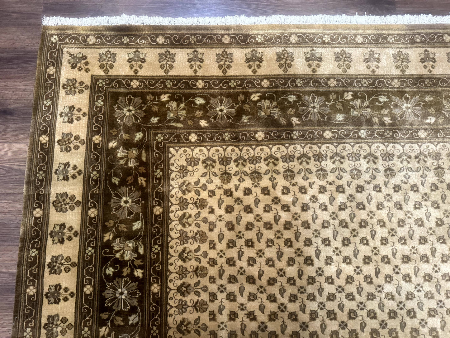 Indo Persian Rug, Allover Pattern, Beige, Wool Handmade Carpet - Nuvé