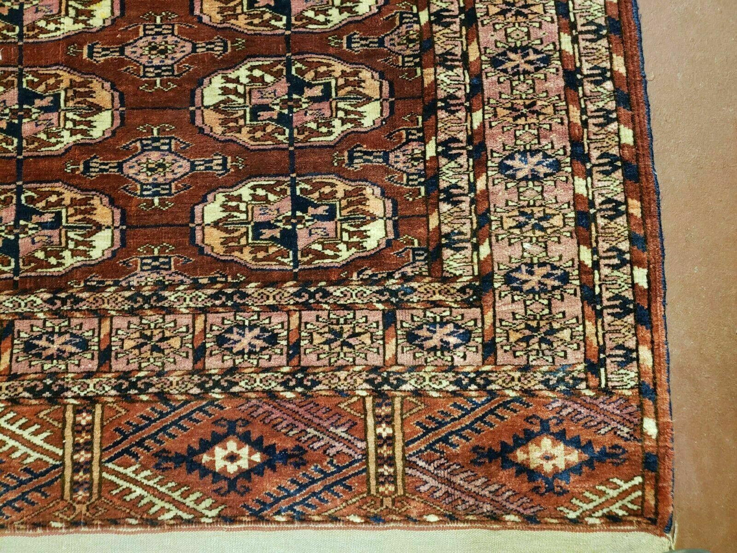 4' X 4' Antique Handmade Turkoman Bokhara Balouch Woven Wool Rug Brick Red Nice - Nuvé