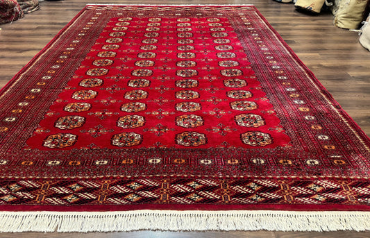Red Turkoman Bokhara Rug 8x11, Pakistani Turkmen Carpet, Vintage Traditional Area Rug - Nuvé