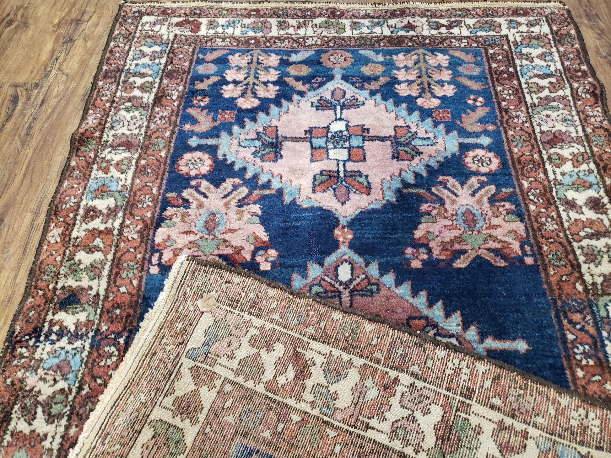 Blue Vintage Persian Hamadan Rug, Wool, Hand-Knotted, 4x6 ft - Nuvé