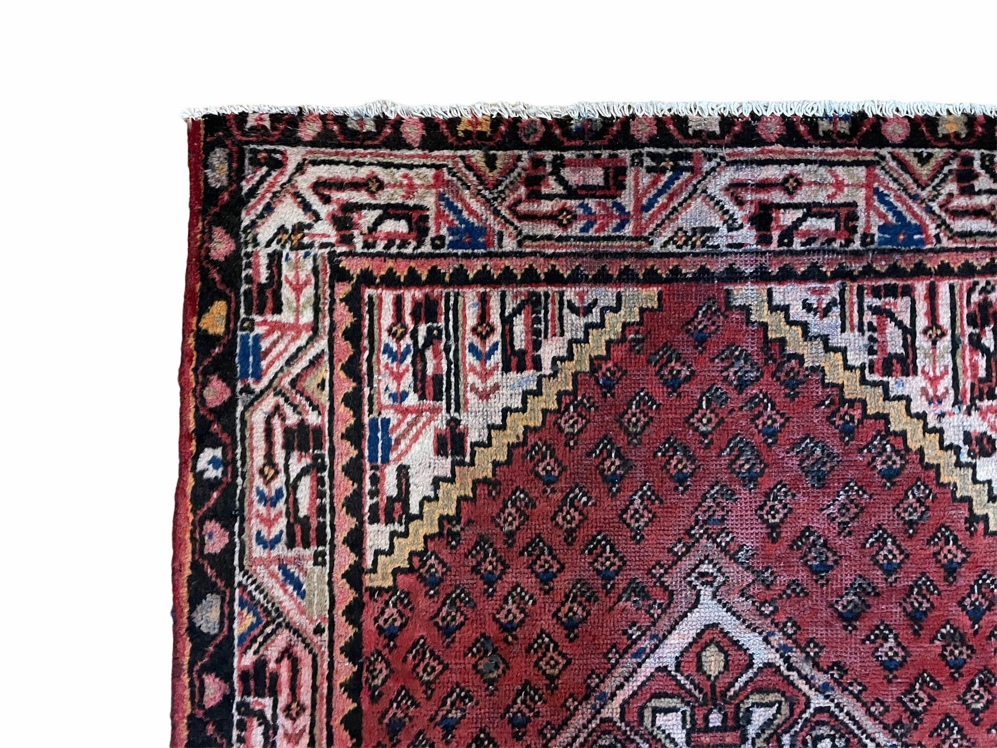 4x6 Antique Rug Handmade Wool Rug Organic Dyes Red Ivory Red Tribal Rug Boho Rug - Nuvé