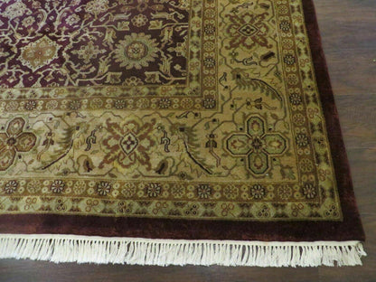 Indian Agra Rug 10x14 Vintage Handmade Larastan Wool Carpet Maroon Floral - Nuvé