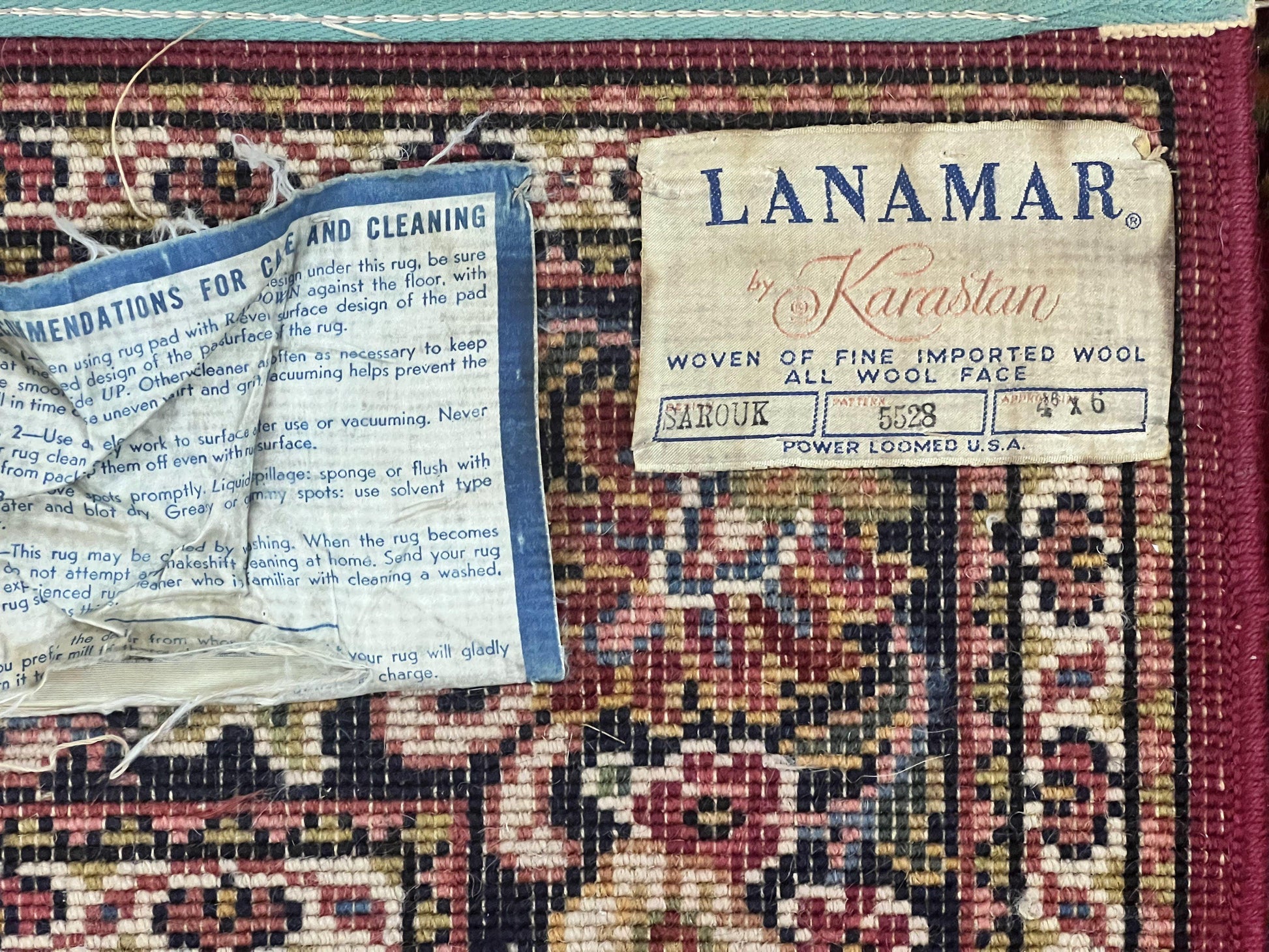 Karastan Rug 4.6 x 6 Lanamar Sarouk #5528, Red Wool Karastan Oriental Carpet, Discontinued, Antique, Wool Pile - Nuvé