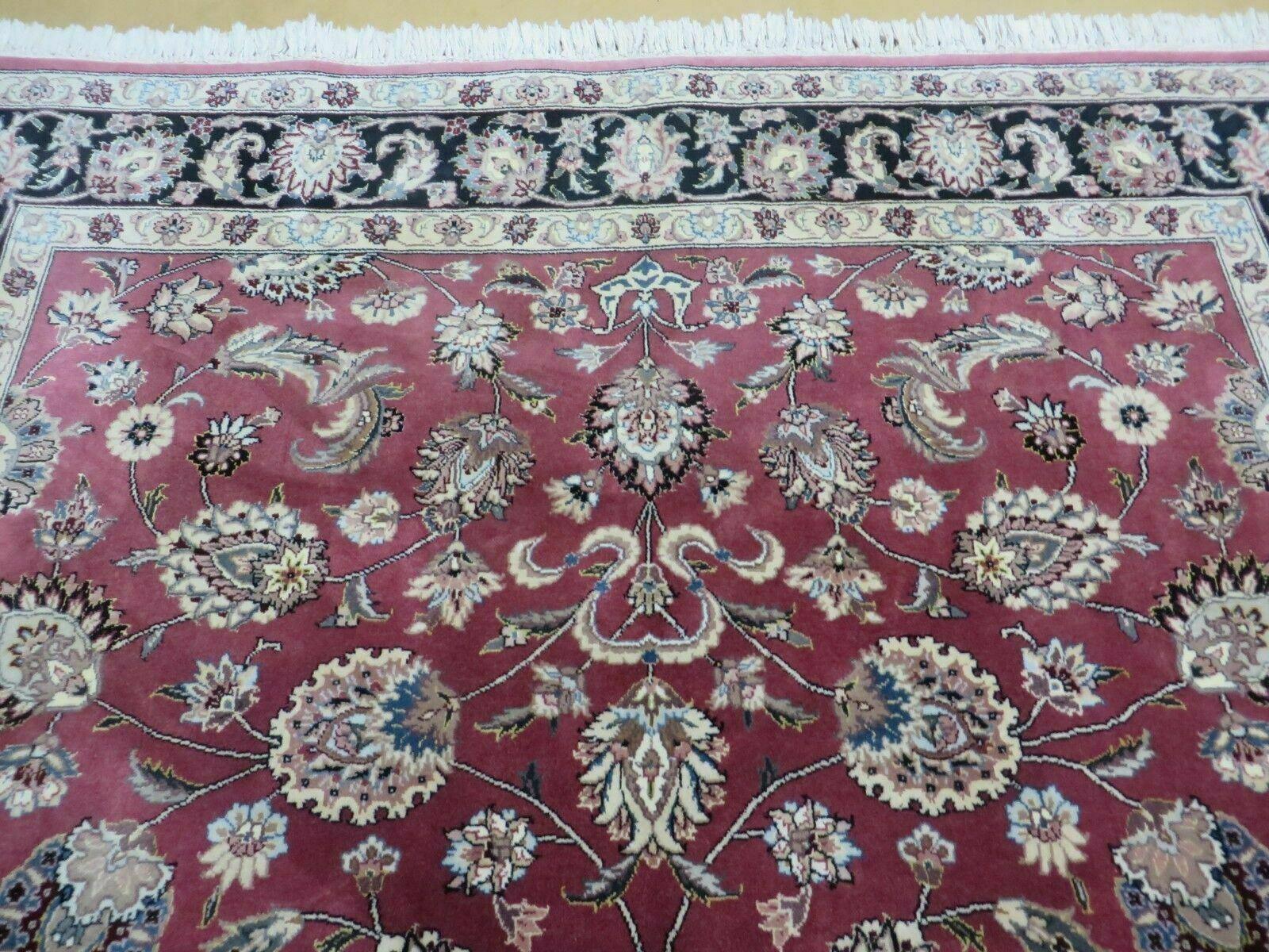 6' X 9' Vintage Handmade Fine India Floral Oriental Silk Accent Wool Rug Carpet - Nuvé