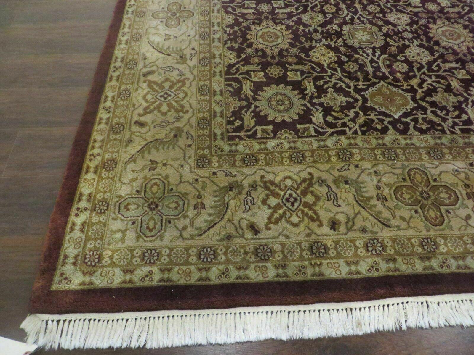 Indian Agra Rug 10x14 Vintage Handmade Larastan Wool Carpet Maroon Floral - Nuvé