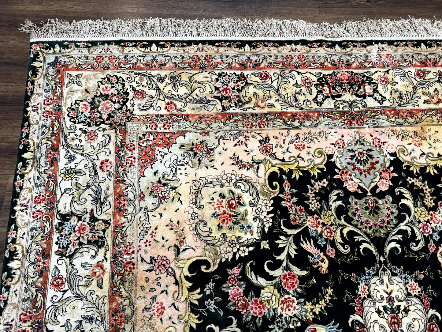Silk Indian Kashmiri Rug 9x12, Vintage Hand Knotted Carpet - Nuvé