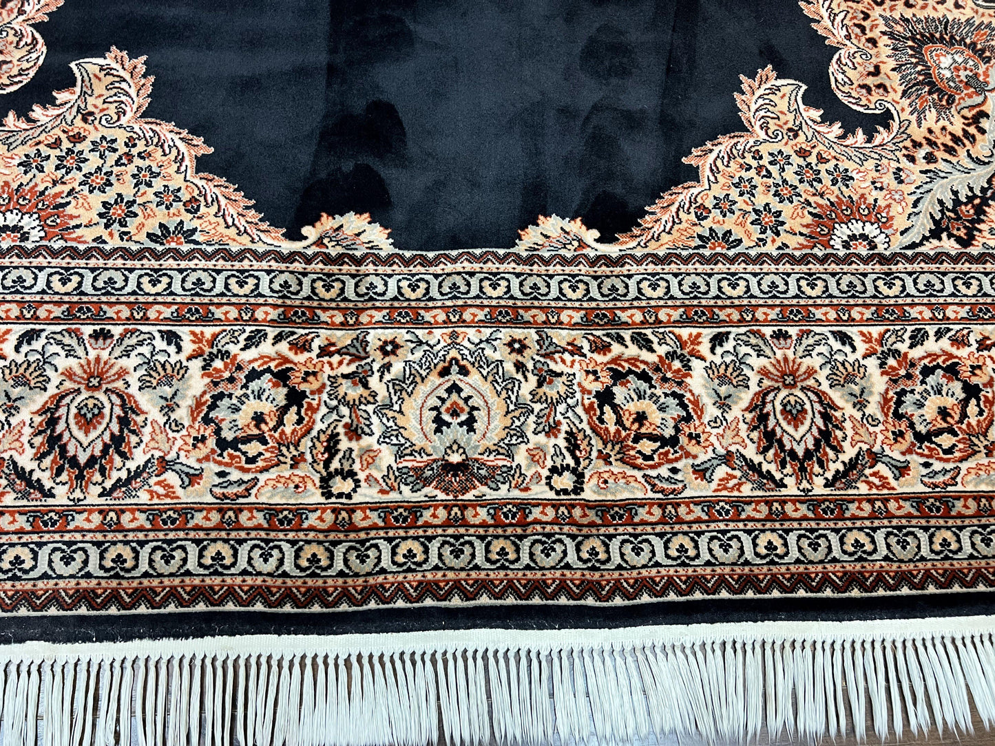 Karastan Rug 10x13, Karastan Ebony Kirman Rug, Room SIzed Wool Pile Vintage Karastan Carpet, Belgium Power Loomed Rug, Black Semi Open Field - Nuvé