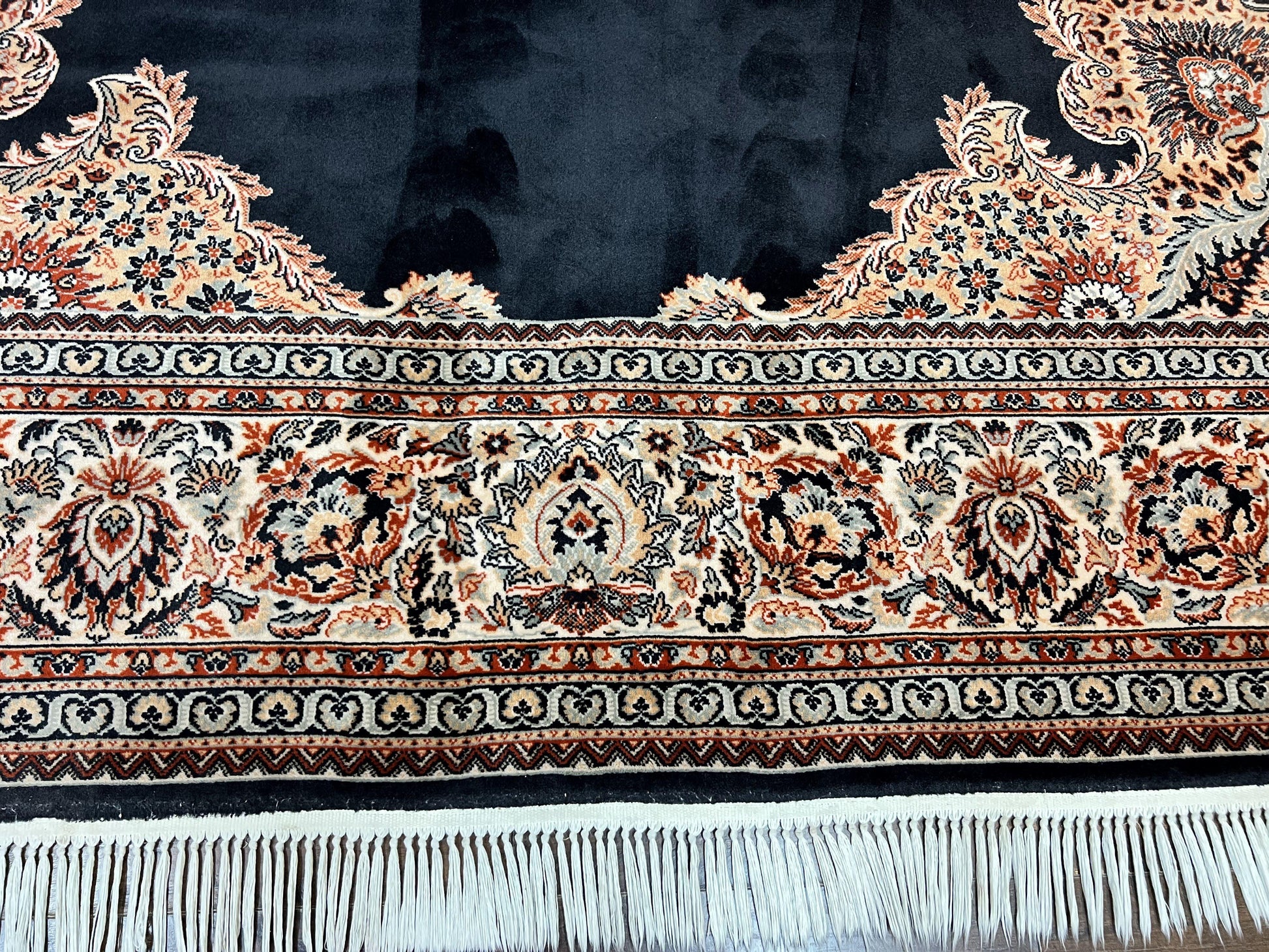 Karastan Rug 10x13, Karastan Ebony Kirman Rug, Room SIzed Wool Pile Vintage Karastan Carpet, Belgium Power Loomed Rug, Black Semi Open Field - Nuvé