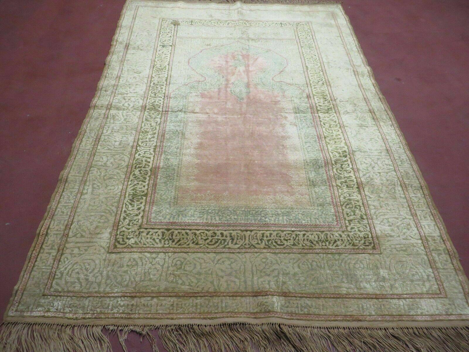 4' X 6' Antique Handmade Turkish Gordis Hereke Silk Rug Mehrab Rare - Nuvé