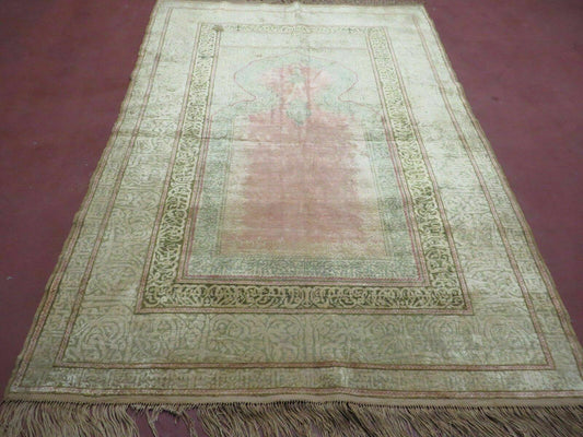4' X 6' Antique Handmade Turkish Gordis Hereke Silk Rug Mehrab Rare - Nuvé