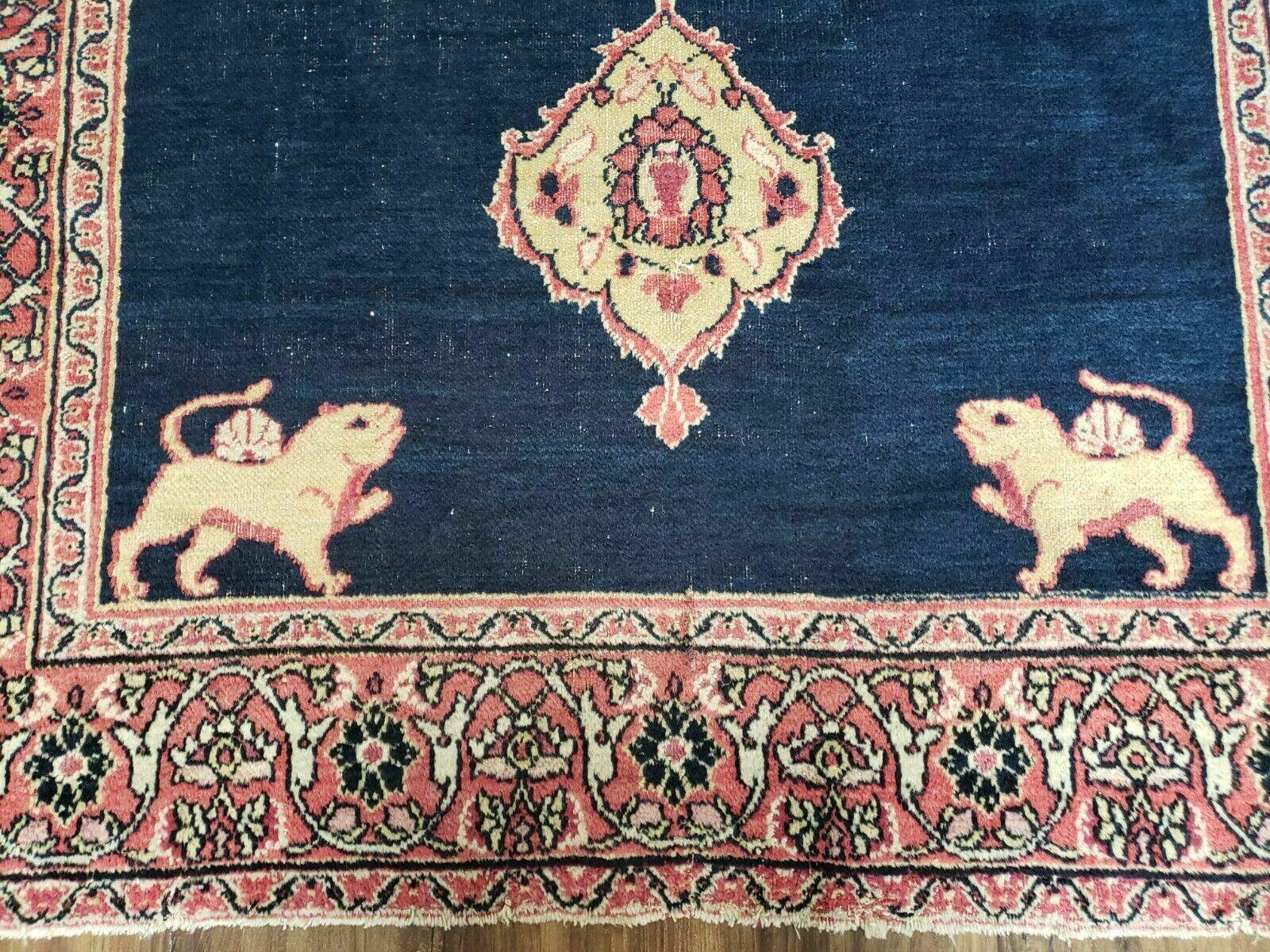 4' X 6' Antique Handmade Turkish Ghiordes Wool Rug Veg Dyes Organic Lion Nice - Nuvé