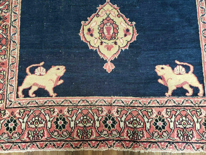 4' X 6' Antique Handmade Turkish Ghiordes Wool Rug Veg Dyes Organic Lion Nice - Nuvé