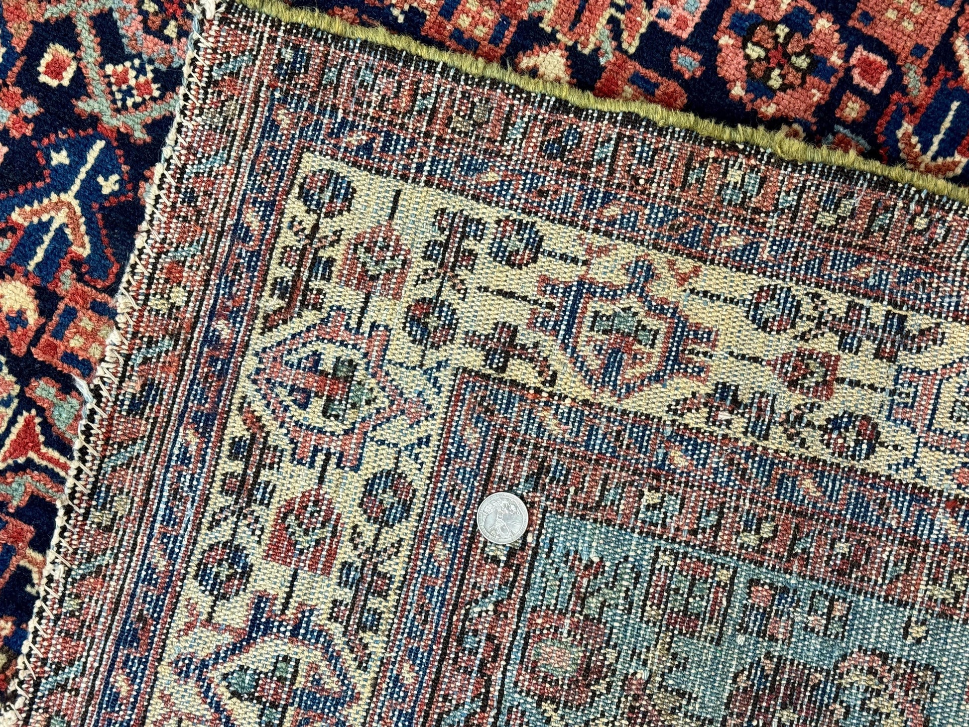 Antique Persian Rug 5 x 6.7, Navy Blue & Ivory, Handmade Persian Wool Carpet, Hamadan Angelas Rug - Nuvé