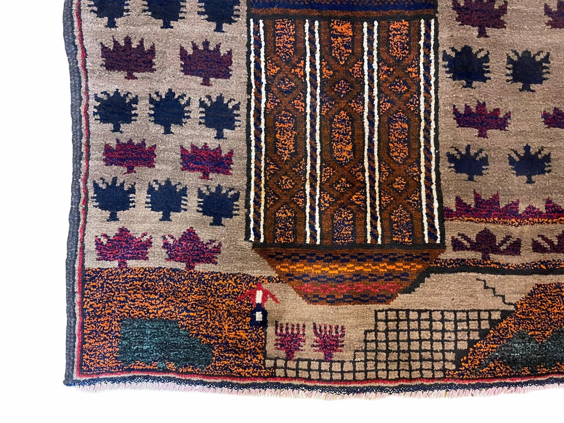 3 X 4.5 Vintage Handmade Tribal Wool Rug Baluchi Rug Afghan Rug Red Blue Beige - Nuvé