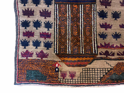 3 X 4.5 Vintage Handmade Tribal Wool Rug Baluchi Rug Afghan Rug Red Blue Beige - Nuvé
