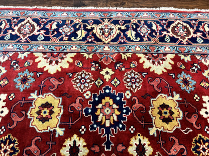 Indo Heriz Rug 8x10, Red and Navy Blue, Allover Pattern, Wool Handmade Carpet - Nuvé