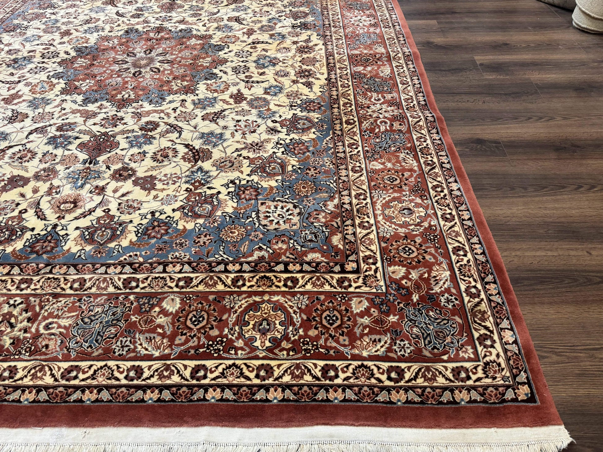 Persian Rug 8x10, Sino Persian Floral Medallion Carpet, Traditional Wool Area Rug, Cream and Brick Red, Fine 210 KPSI - Nuvé