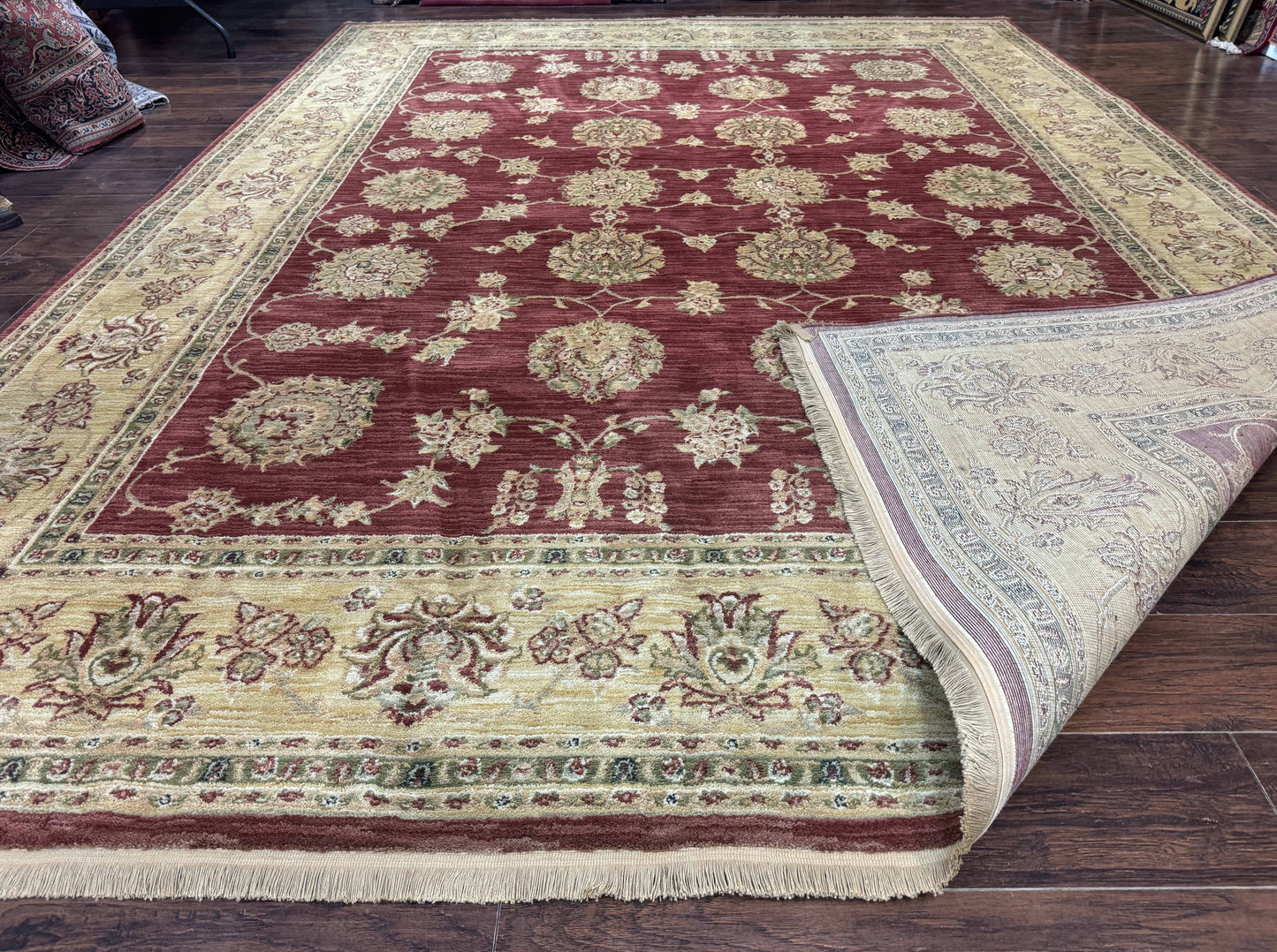 Traditional Wool Oriental Rug 9x13, Large Power Loomed Carpet, Burgundy - Nuvé