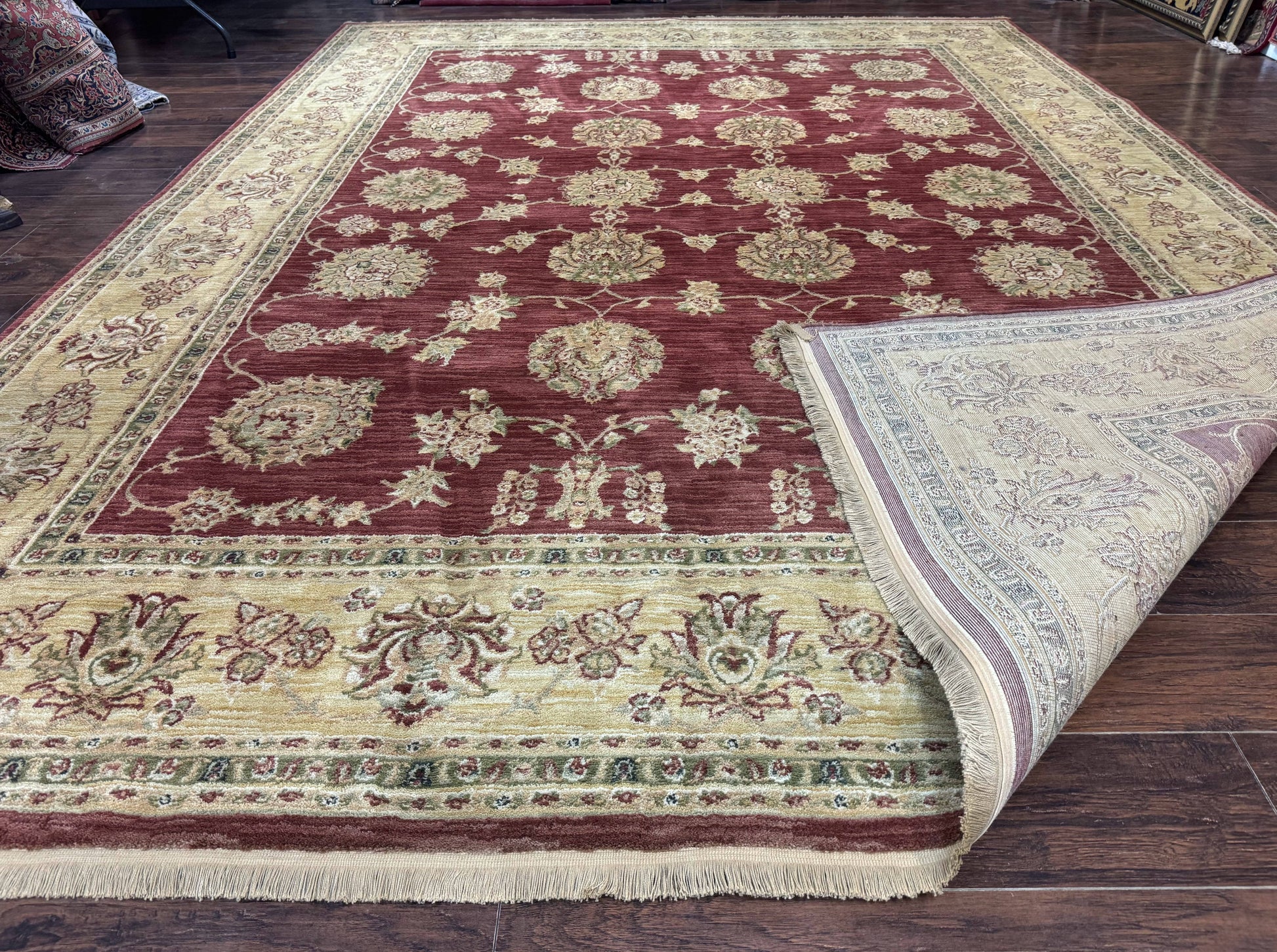 Traditional Wool Oriental Rug 9x13, Large Power Loomed Carpet, Burgundy - Nuvé