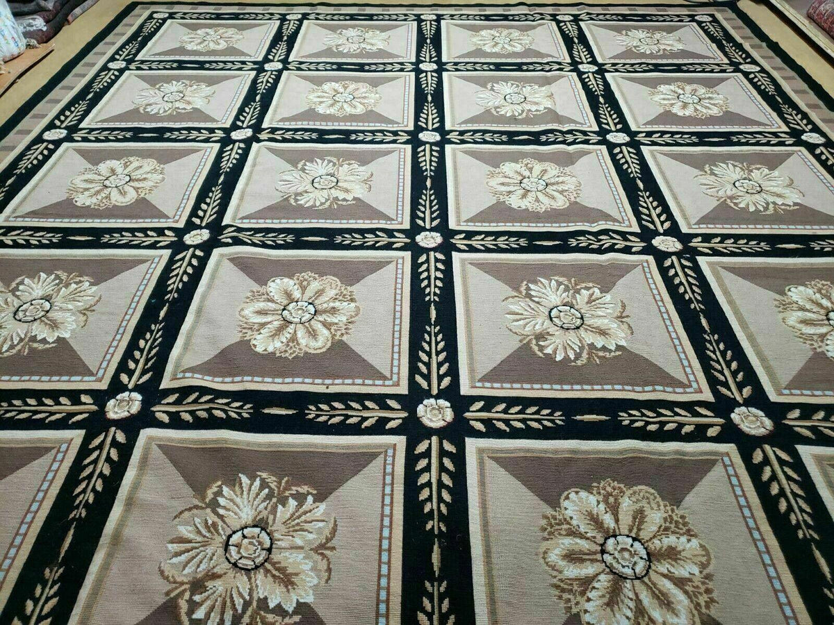 9' X 12' Handmade English Aubusson Savonnerie Design Needlepoint Wool Rug Nice
