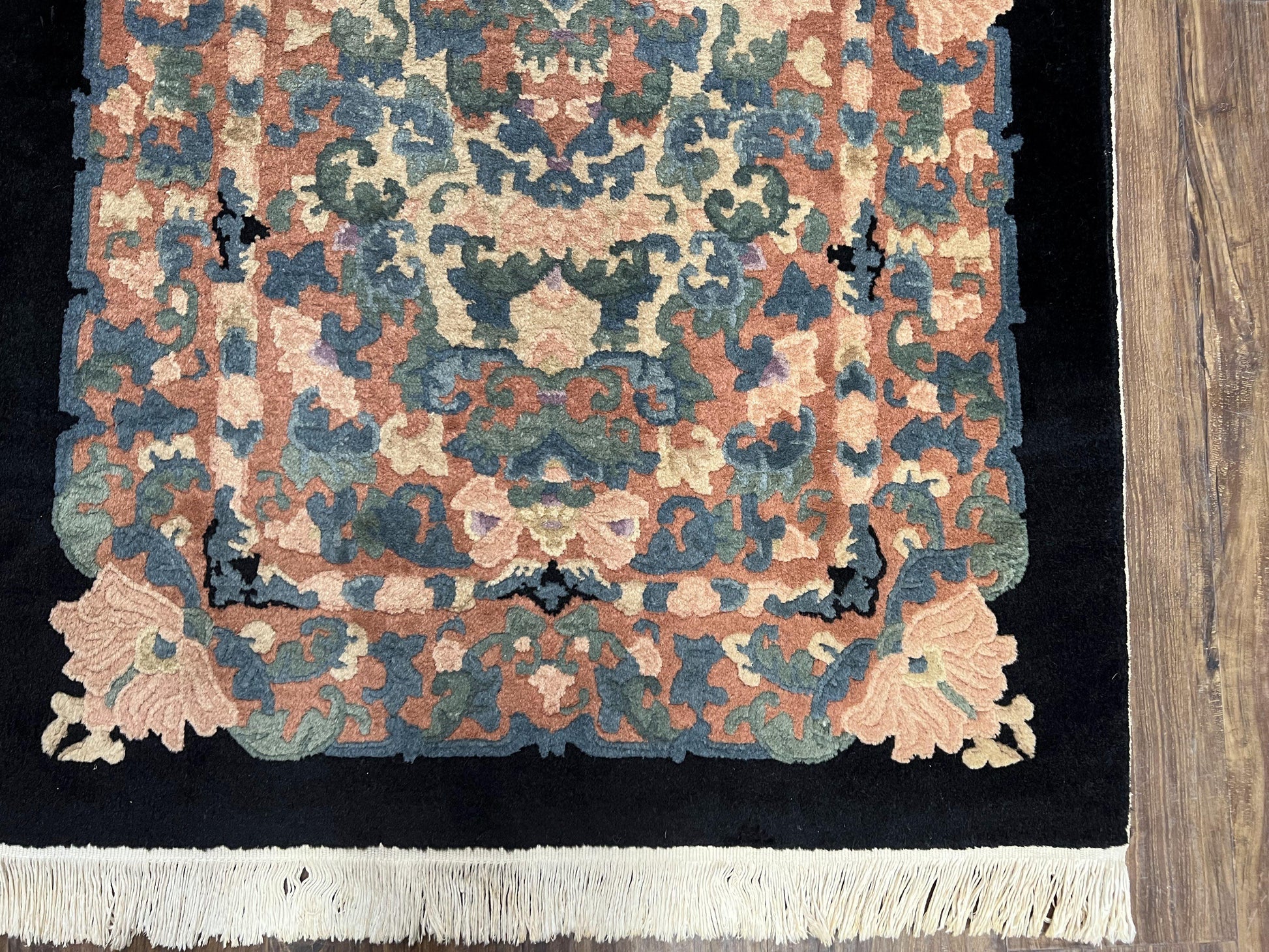 Chinese Art Deco Rug 3x5, Black and Beige Chinese Carpet 3 x 5, Vintage Rug, 1950s Rug, Floral Rug, Handmade Rug, Art Deco Rug, Wool Rug - Nuvé