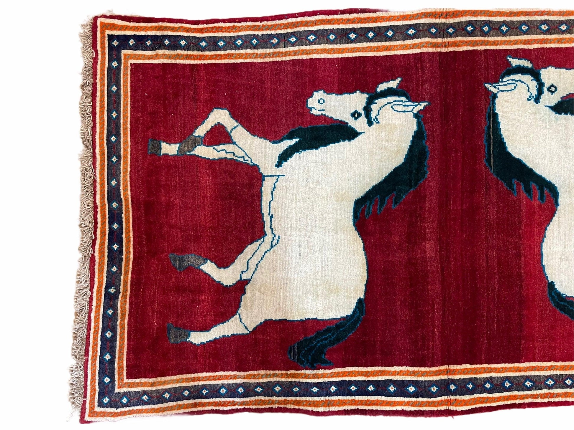 3.5 X 6 Handmade Hand-Knotted New Vintage Rug Quality Wool White Horses Red - Nuvé