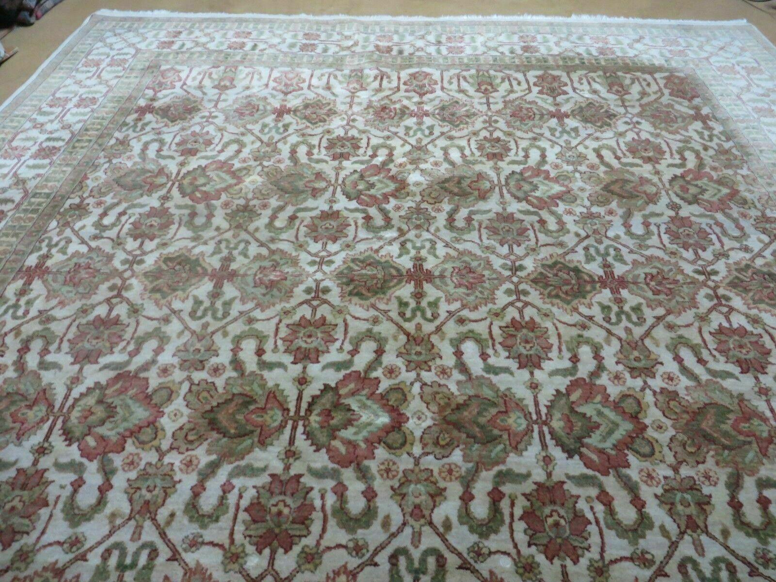 8' 5" X 12' Handmade India Agra Floral Oriental Wool Rug Tea Washed Carpet Nice - Nuvé