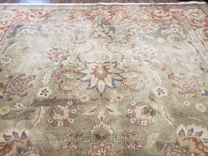 Vintage Indo Mahal Area Rug 9x12, Wool Hand-Knotted Laurel Green & Auburn Indian Carpet, 9 x 12 Floral Carpet, Living Room Rug - Nuvé