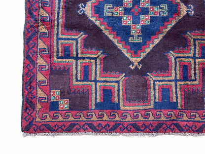 2'11" X 4'6" Vintage Handmade Tribal Wool Rug Balouchi Rug Afghan Rug Geometric - Nuvé