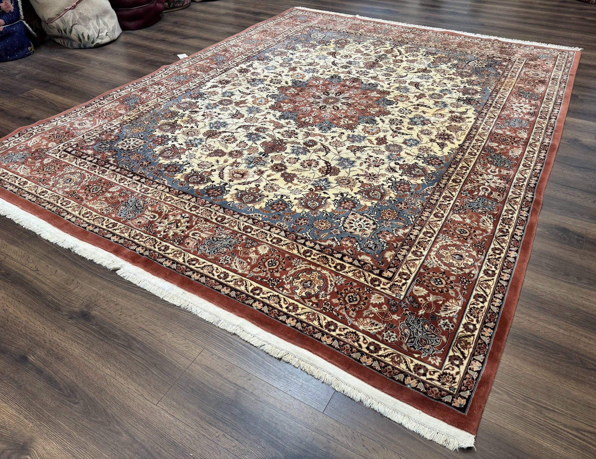 Persian Rug 8x10, Sino Persian Floral Medallion Carpet, Traditional Wool Area Rug, Cream and Brick Red, Fine 210 KPSI - Nuvé