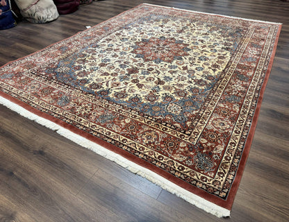 Persian Rug 8x10, Sino Persian Floral Medallion Carpet, Traditional Wool Area Rug, Cream and Brick Red, Fine 210 KPSI - Nuvé