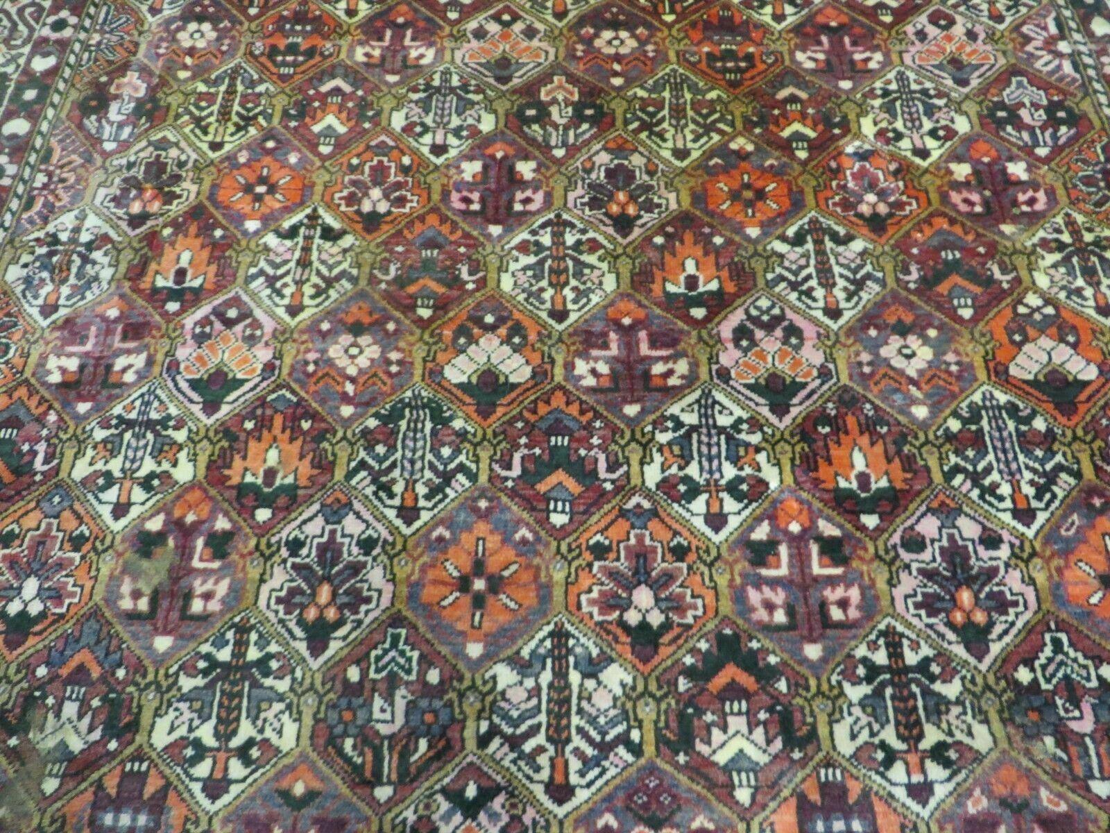 Antique Persian Bakhtiari Rug 7x10 - Multicolor Repeated Panel Design - Vegetable Dyed Rug - Hand Knotted Wool Room Sized Oriental Carpet 7 x 10 Rug - Nuvé