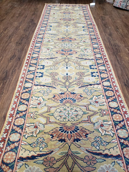 Hallway Runner Rug, Kitchen Runner, Sultanabad Hand Knotted Rug, Farmhouse Rug, 1950s Rug, Mahal Rug, Turkish Rug, Long Runner, Yellow - Nuvé