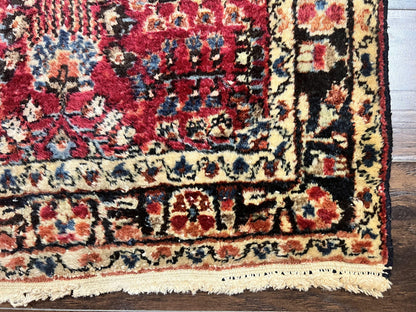 Antique Persian Runner Rug 2.9 x 17, Rare Sarouk Runner, Handmade Wool Rug for Hallway, Red, Floral - Nuvé