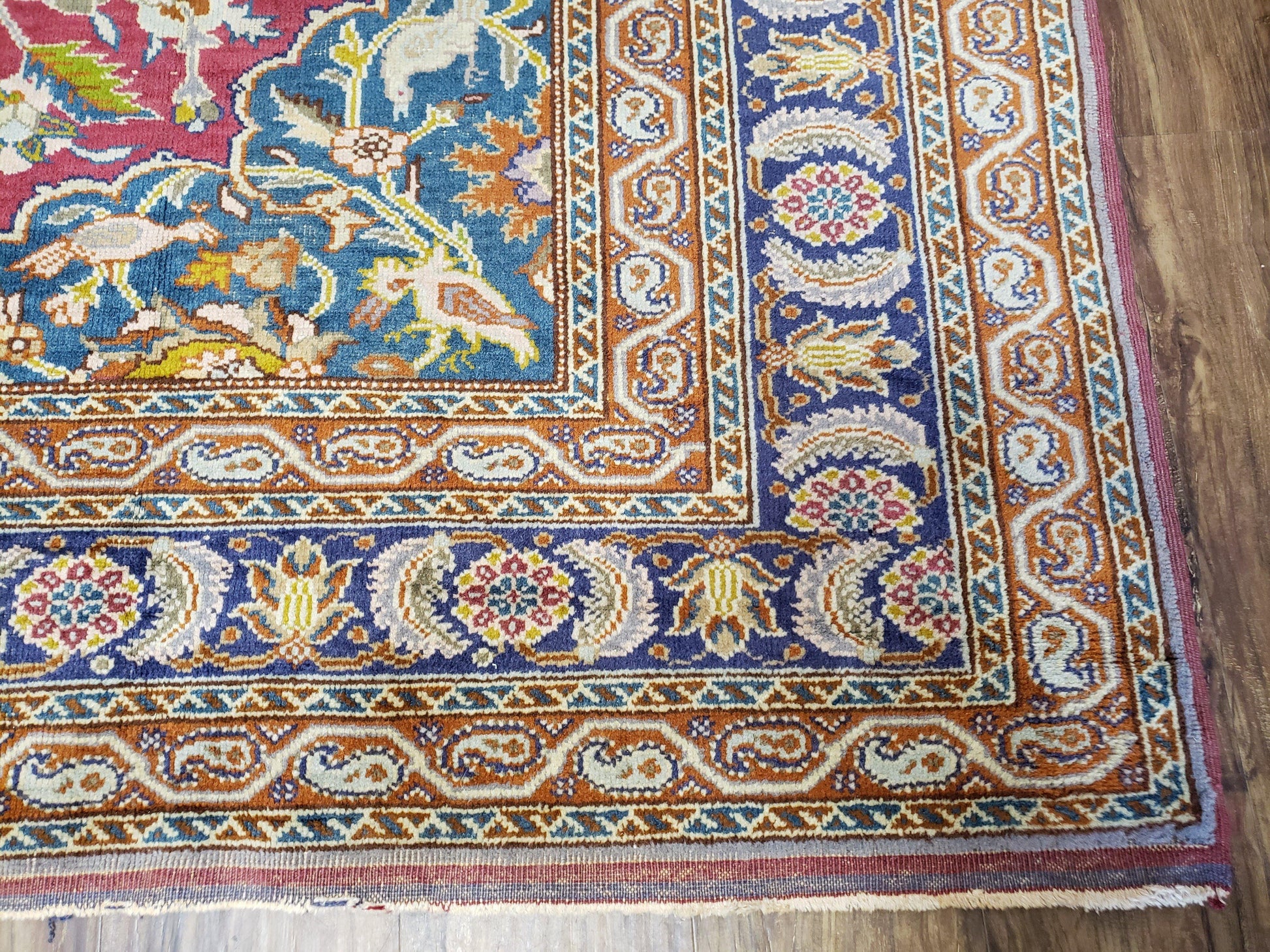 Antique Turkish Sivas Area Rug 8x11, Hand-Knotted, Vintage Red Wool Carpet, Gazelles Lions, Boteh Border, 8' x 11' Top Quality Oriental Rug - Nuvé