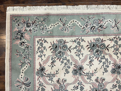 Belgium Power Loomed Rug 8x11, Ivory and Green, Wool Carpet, Floral - Nuvé