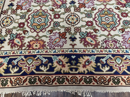 Antique Turkish Kilim Rug 7x10 Allover Pattern, Ivory Cream Maroon Light Blue, Wool Flatweave Hand Woven, Large Kilim, Vintage Kilim Carpet - Nuvé