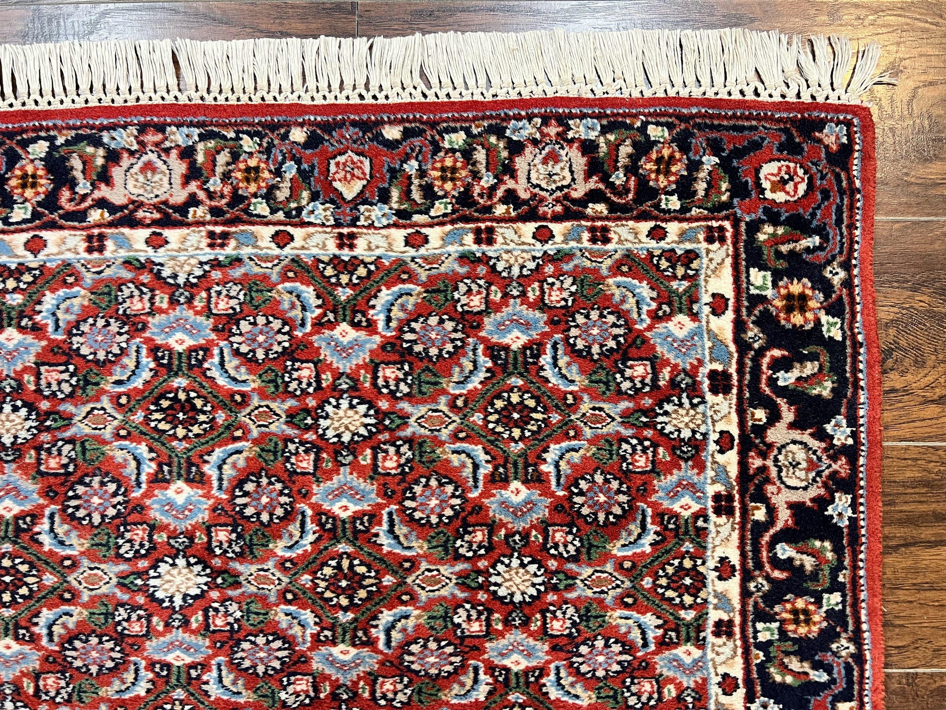Indo Persian Rug 3x5, Red and Navy Blue, Wool Vintage Handmade Small Carpet 3 x 5 ft, Herati Pattern, Bidjar Rug - Nuvé