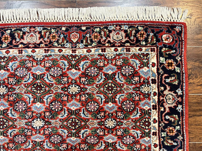 Indo Persian Rug 3x5, Red and Navy Blue, Wool Vintage Handmade Small Carpet 3 x 5 ft, Herati Pattern, Bidjar Rug - Nuvé