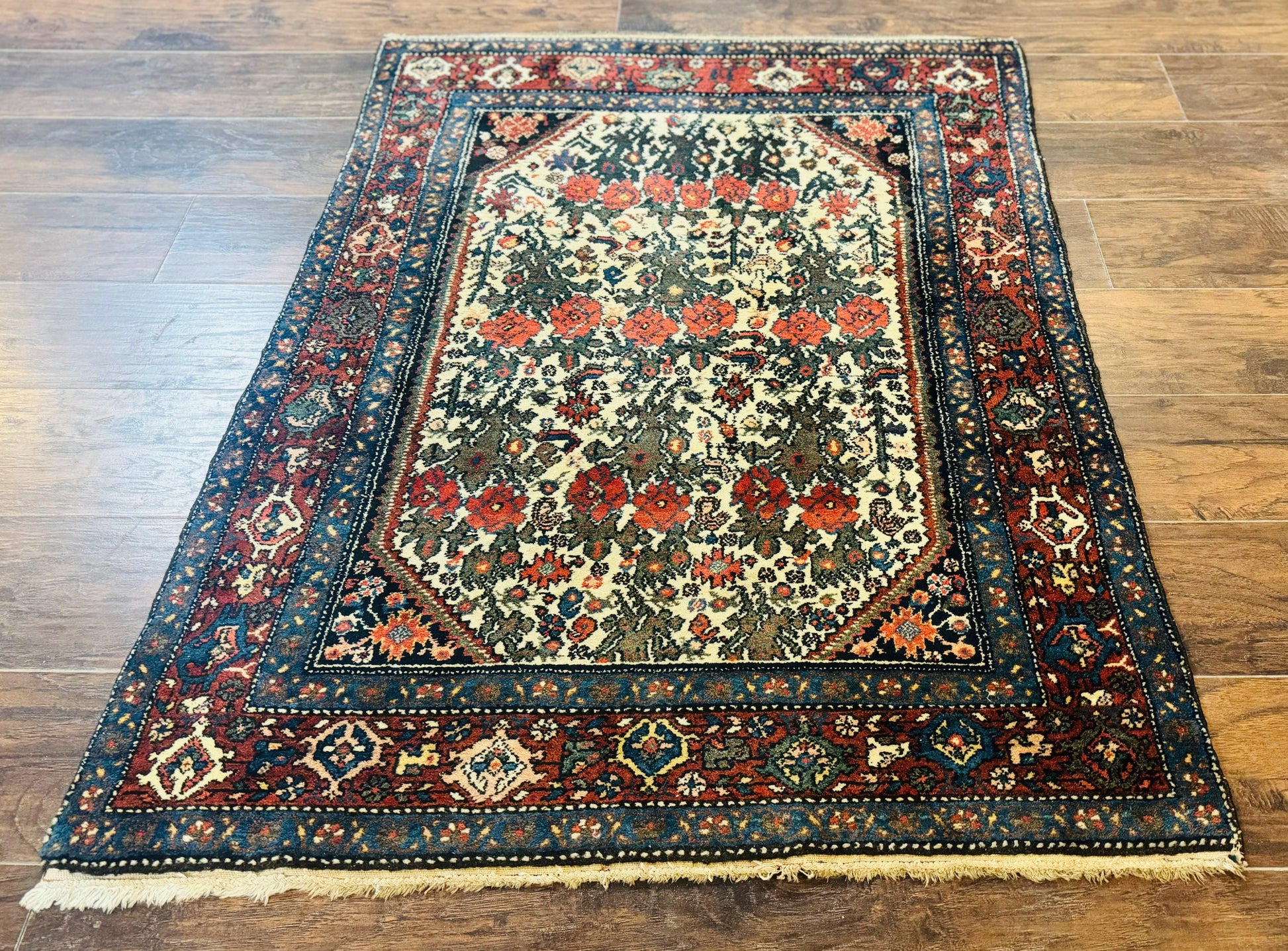 Persian Tribal Rug 3x5, Antique Persian Carpet, Floral Roses, Handmade, Persian Zanjan Rug - Nuvé