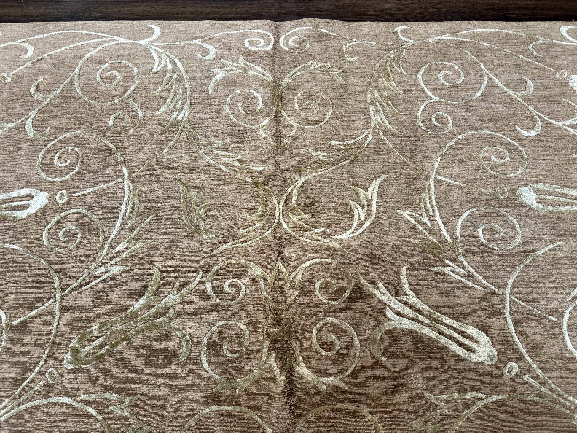 Tibetan Rug 9x12 Wool and Silk Beige Modern Handmade Carpet - Nuvé