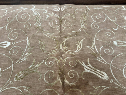 Tibetan Rug 9x12 Wool and Silk Beige Modern Handmade Carpet - Nuvé