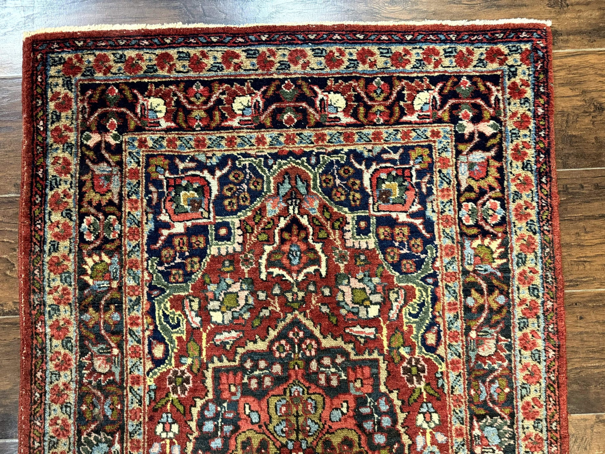 Antique Persian Tabriz Rug 3x5, Brick Red Navy Blue, Floral Medallion, Small Persian Carpet - Nuvé