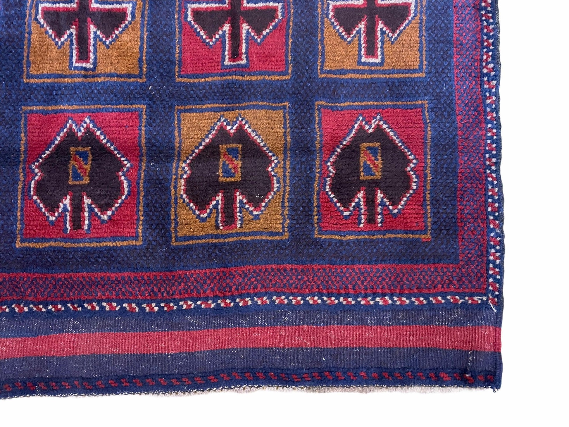 2' 9" X 4' 5" Vintage Handmade Tribal Wool Rug Balouchi Afghan Rug Blue Red 3x5 - Nuvé