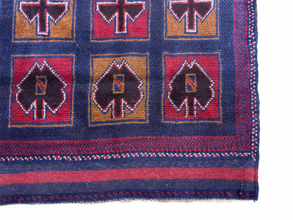 2' 9" X 4' 5" Vintage Handmade Tribal Wool Rug Balouchi Afghan Rug Blue Red 3x5 - Nuvé