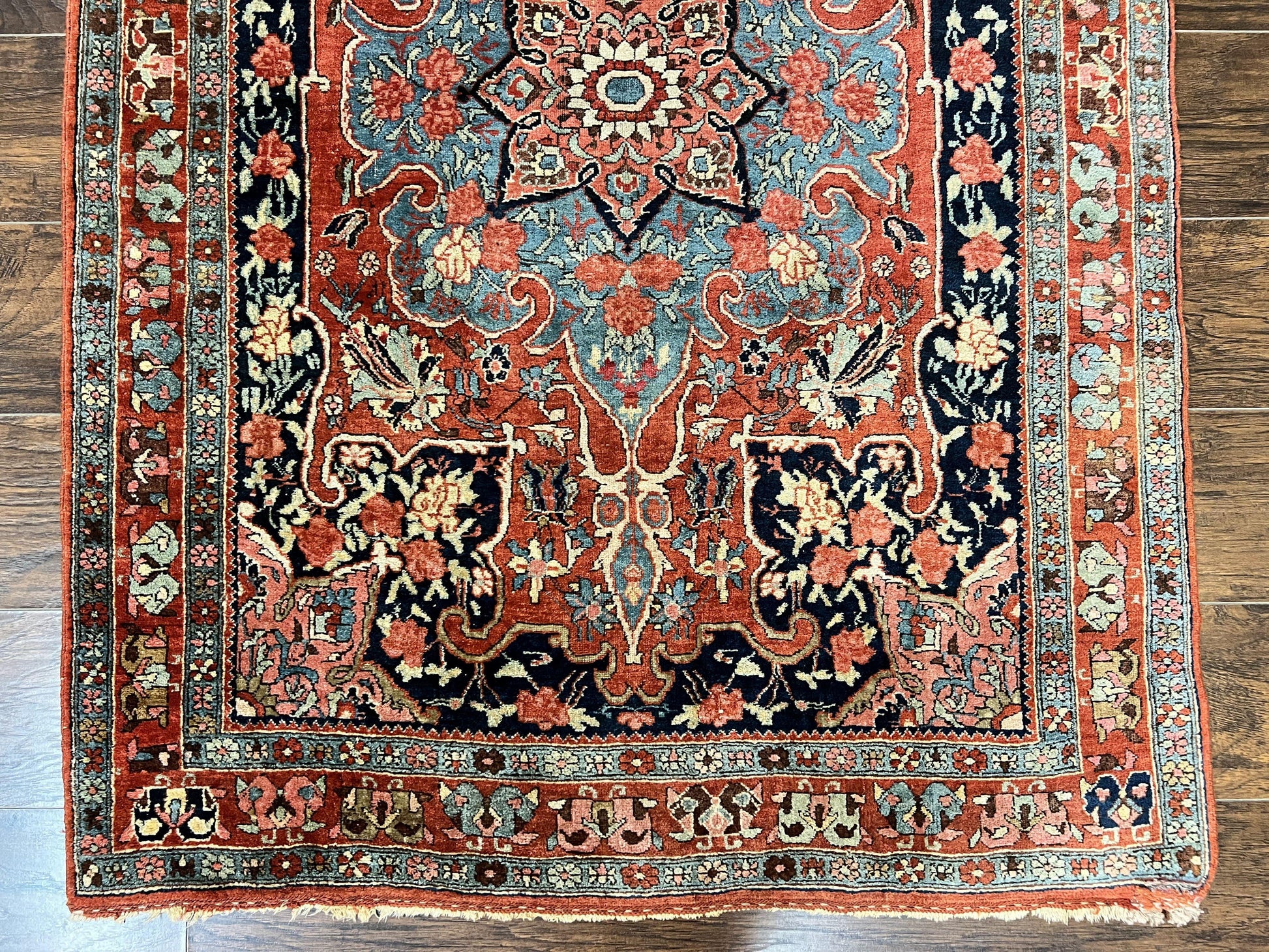 Antique Persian Bidjar Rug 4x5, Red and Blue, Hand Knotted Wool Carpet - Nuvé